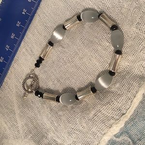 Bracelet,tiger grey color stone,black onyx, silver color clasp